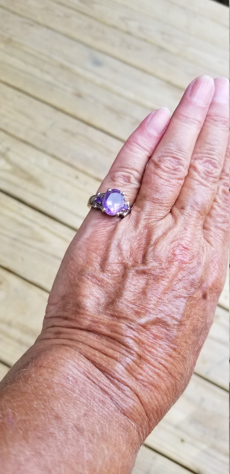 amethyst ring size 6 1980/'s 5ct genuine natural DARK amethyst 8 gram designer signed estate vintage silver
