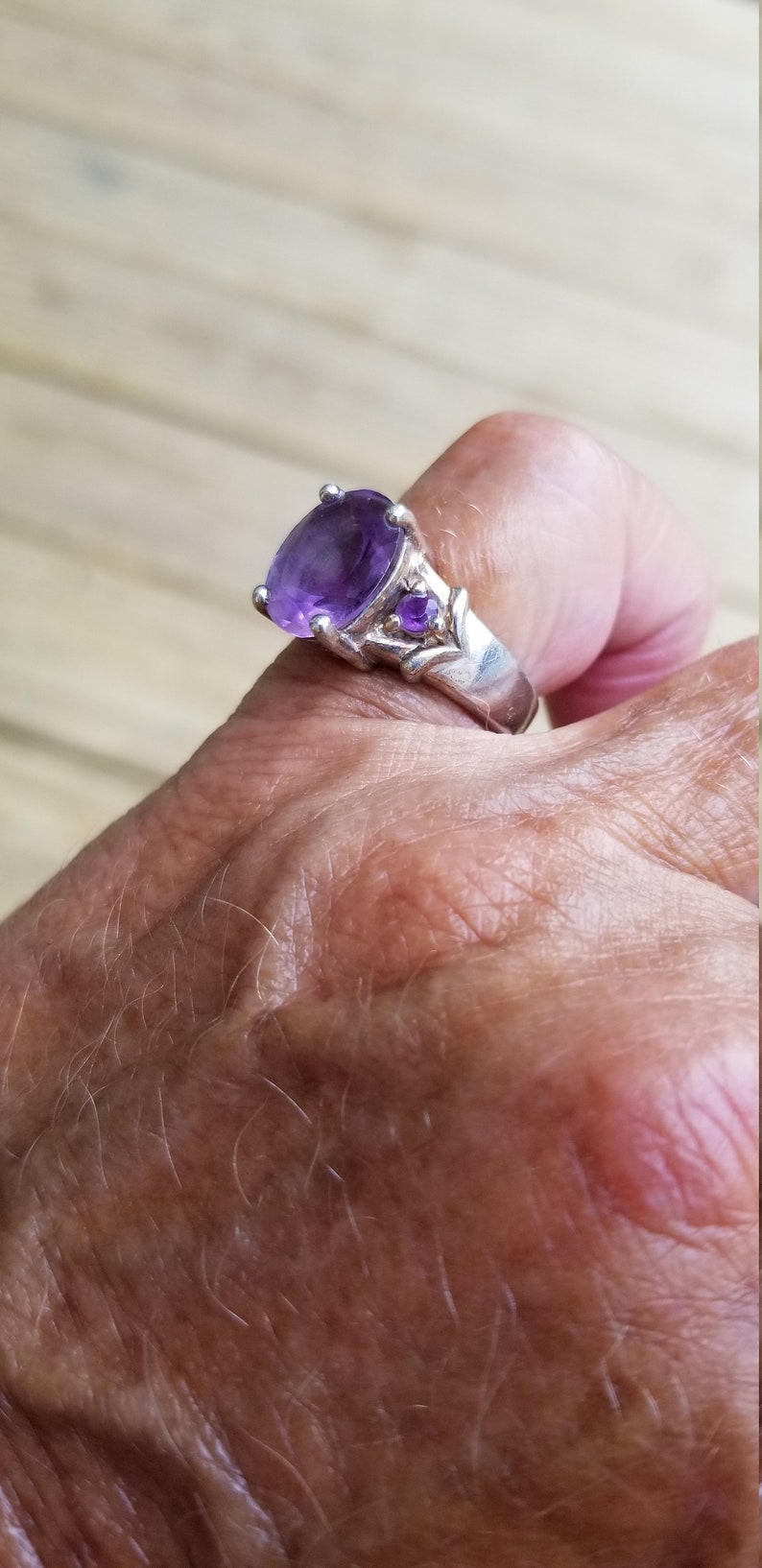 amethyst ring size 6 1980/'s 5ct genuine natural DARK amethyst 8 gram designer signed estate vintage silver
