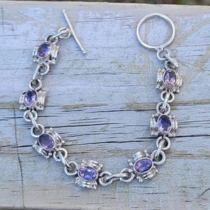 Amethyst bracelet 1970&#39;s 5.25ct genuine natural oval cut amethyst 7&quot; toggle estate vintage sterling tennis bracelet