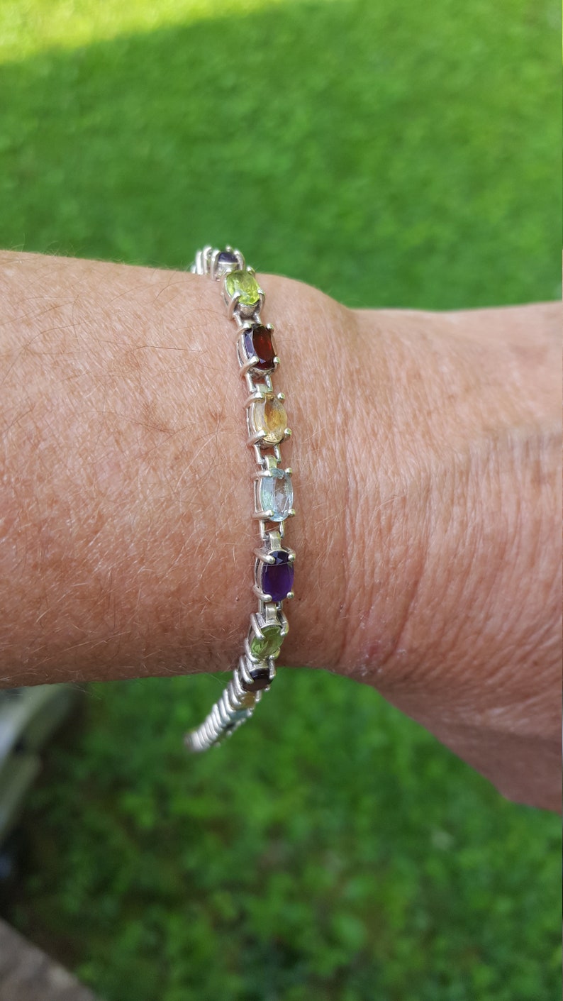 healing chakra bracelet 1980/'s 10ct genuine natural gems designer signed sterling tennis bracelet 7.25
