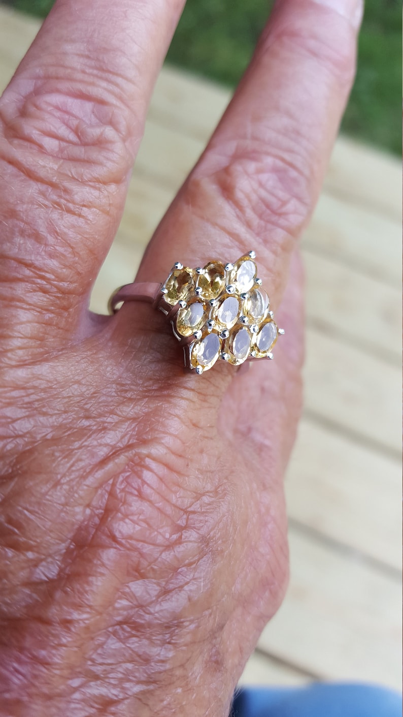 citrine ring size 9 14 1980/'s 3ct genuine natural citrine estate vintage sterling ring