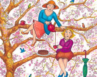 Greeting Card: Tea in a Tree for Two. From an original illustration