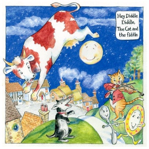 NURSERY RHYME Art Card, Hey Diddle Diddle, Carte de vœux