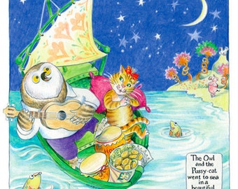 NURSERY RHYME ART Card: The Owl and the Pussycat, Greeting Card