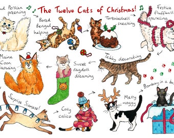 Les douze chats de Noël... Une carte de Noël pour les amoureux des chats !