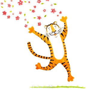 Cartão Tigre na Flor, perfeito para aniversários infantis!