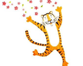 Tiger in the Blossom Greeting Card, perfect for children's birthdays!