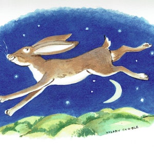 Over the Moon... Sweet hare notecard, blank inside for personal message.