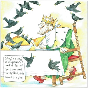 Carte d'art pour chambre d'enfant : Sing a Song of Six pence, carte de voeux