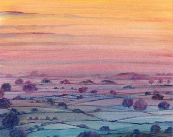 Sunrise Over the Valley, illustrated greeting card