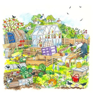 Carte de voeux pour amateur de jardinage, observation des oiseaux. Blanc à l'intérieur pour un message personnel.