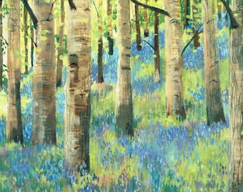 Bluebells and Birch Trees greeting card