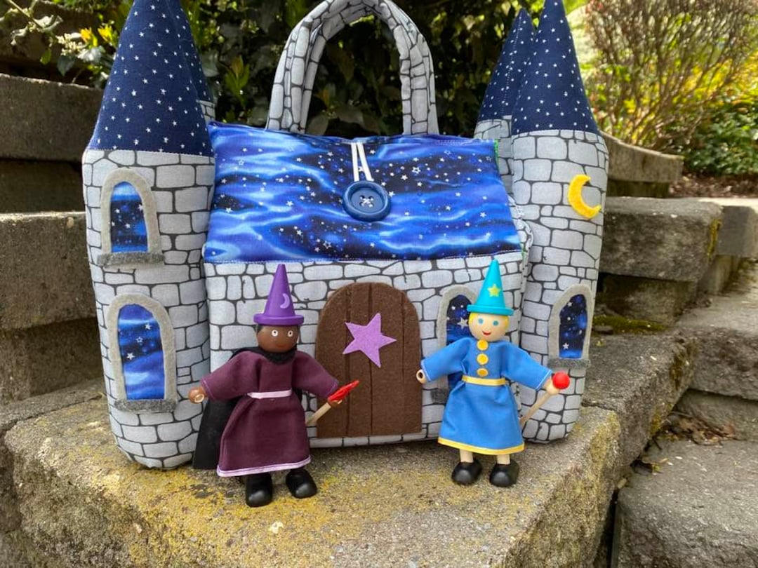 Castle Wizard Pvc Fabric Wizard Castle-comes With 2 Wooden Bendable Wizard Dolls With ...