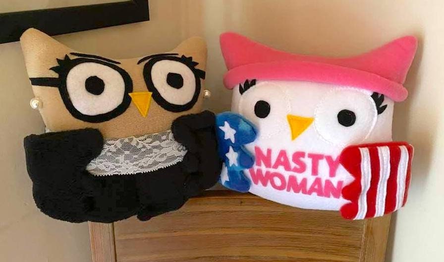 RBG and Nasty Woman plush owl set- Ruth Bader Ginsburg plush owl- Nasty Woman plush owl- set of 2- n
