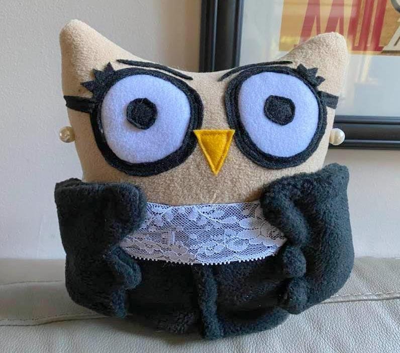 RBG Plush Owl- Ruth Bader Ginsburg plush Owl- Our Shero- Representation Of RBG Plush Owl- lace colla