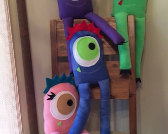 One eyed Monster Plush- Funny Monsters- Green Monster Plush-assorted colors- Cute Monster Plush Dolls-Choose pink, green, blue or purple