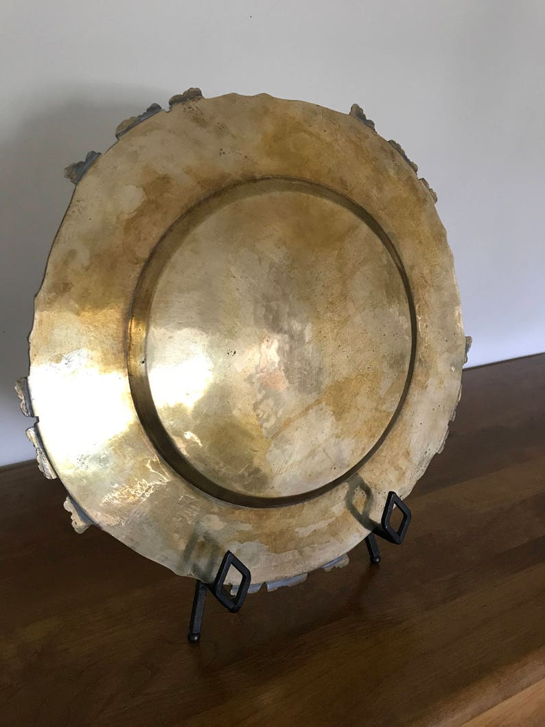 Large Vintage Brass Plate Round Brass Charger Heavy Etsy