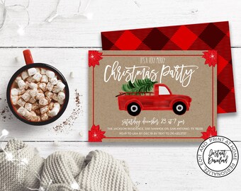 Christmas Truck Party Invite, Red Truck Holiday Invitation, Christmas Party Printable,  Editable Invitation, Corjl, Red Truck Christmas