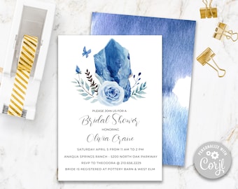 Invitation de douche nuptiale, mariage Boho, douche nuptiale Boho, Invitation modifiable, Invitation imprimable, Corjl, Invitation de douche nuptiale bleue
