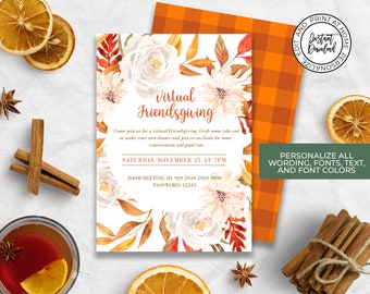 Virtual Friendsgiving Invitation, Zoom Thanksgiving, Zoom Party Invitation, Social Distancing Invitation | Editable Printable Invitation