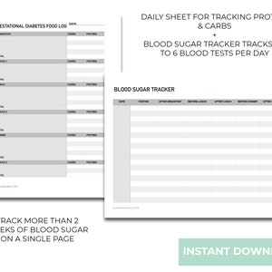Gestational Diabetes Blood Sugar / Food Tracker - PRINTABLE - INSTANT DOWNLOAD
