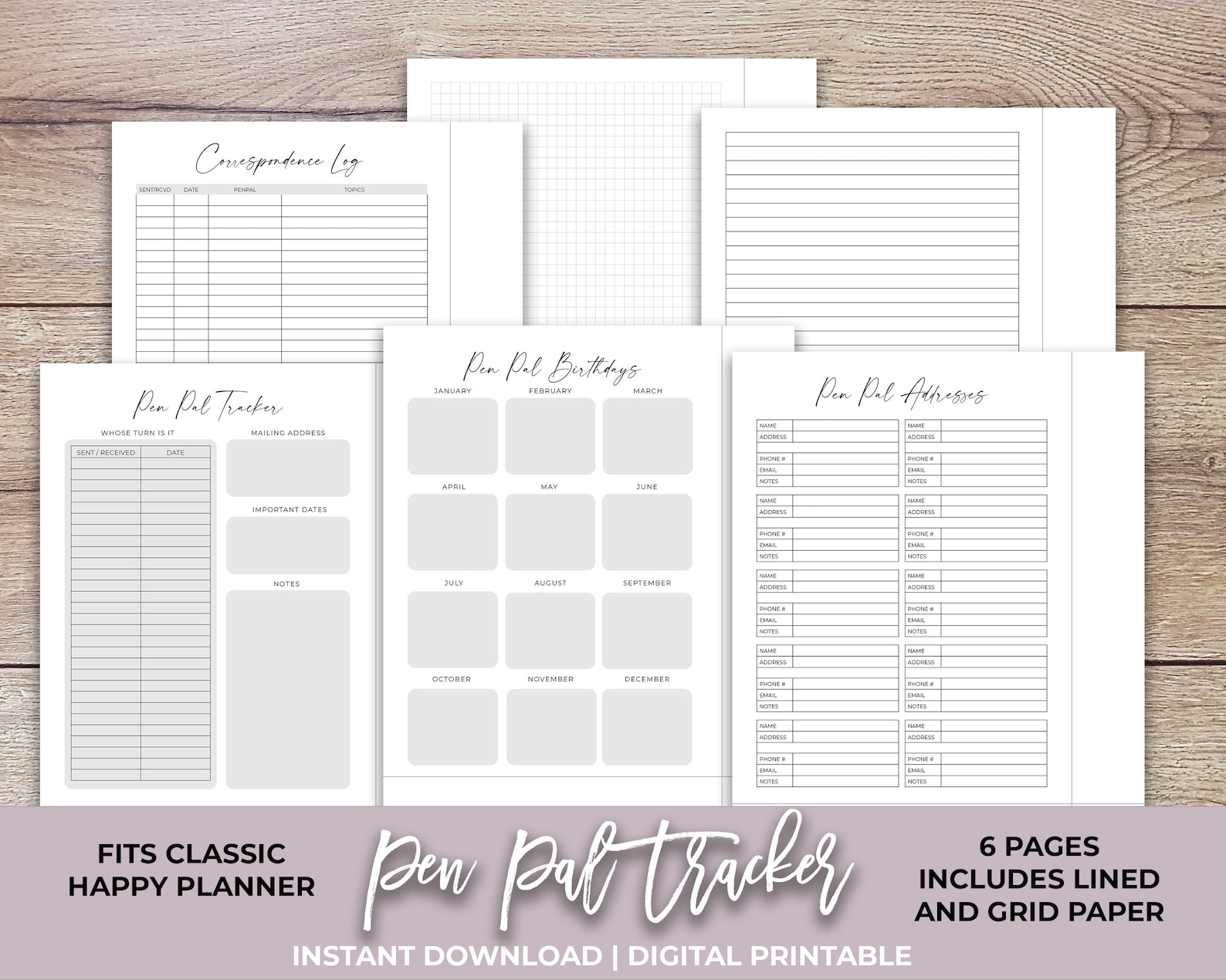 Happy Planner Printable Pen Pal Tracker, Digital Penpal Planner, Snail Mail Tracker, Classic ...