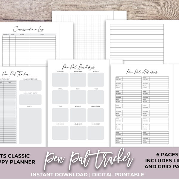 Happy Planner Printable Pen Pal Tracker, Digital Penpal planner, Snail Mail Tracker, Classic Happy Planner Insert, Instant Download