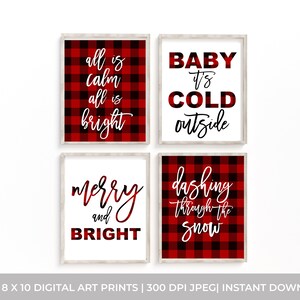 Buffalo Plaid Christmas Wall Art, Set of Christmas Song Wall Decor, Christmas Art Print Set, Christmas Decor