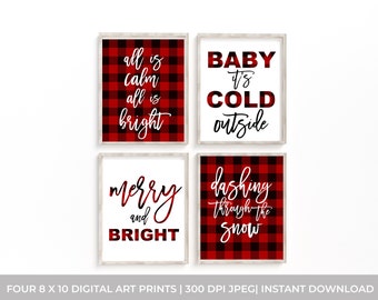 Buffalo Plaid Christmas Wall Art 11x14, Set of Christmas Song Wall Decor, Christmas Art Print Set, Christmas Decor