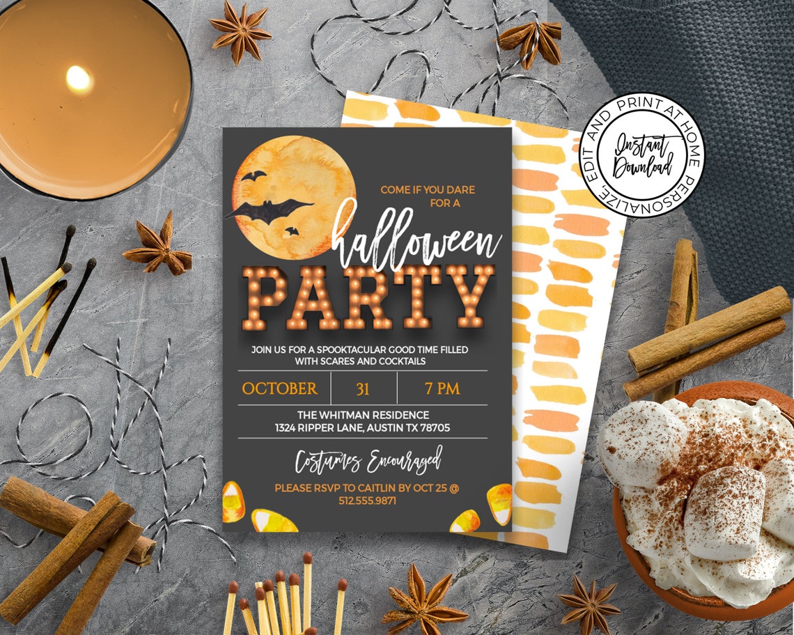 Halloween Party Marquee Editable Halloween Invitation Etsy