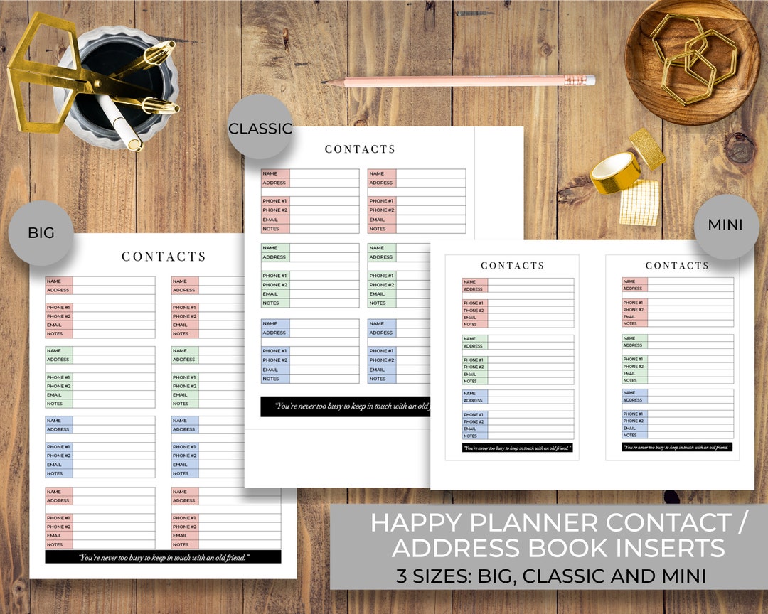 Happy Planner Contact Insert, Address Book Insert, Planner Address Book