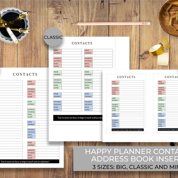 Happy Planner Contact Insert, Address Book Insert, Planner Address Book Printable, BIG, MINI & CLASSIC | Instant Download