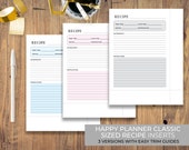 Classic HAPPY PLANNER Recipe Insert, Printable Planner Insert, Planner Recipe Pages, Happy Planner Accessories  | Instant Download