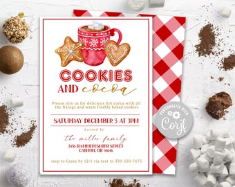 Biscuits et invitation de fête de cacao, invitation d'échange de biscuit, invitation de partie d'échange de biscuit d'aquarelle, invitation de biscuit de Noel, modèle de Corjl