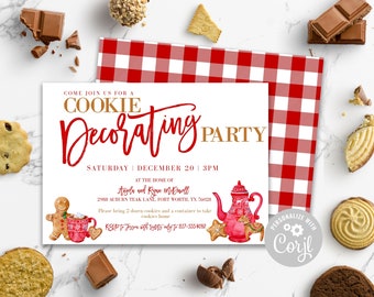 Cooke Decorating Party Invitation, Cookie Swap Invite, Watercolor Cookie Exchange Party Invite, Christmas Cookie Invitation, Corjl Template