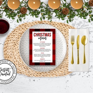 Buffalo Plaid Christmas Menu, Buffalo Check Holiday Menu, Christmas Menu Printable,  Editable Dinner Party Menu, Instant Download