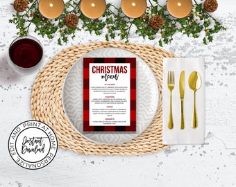 Buffalo Plaid Christmas Menu, Buffalo Check Holiday Menu, Christmas Menu Printable,  Editable Dinner Party Menu, Instant Download