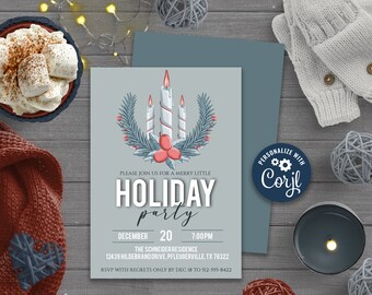 Editable Gray Holiday Party Invitation, Modern Grey Christmas Invitation, Christmas Party Invite, Printable Invitation, Corjl Template