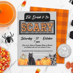 Marquee Halloween Party Invitation, Eat Drink & Be Scary, Editable Halloween Invitation, Corjl template, Halloween printable invitation