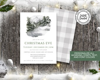 Editable Christmas Eve Invitation, Rustic Christmas Invitation, Christmas Party Invite, Printable Invitation, Corjl Christmas Template