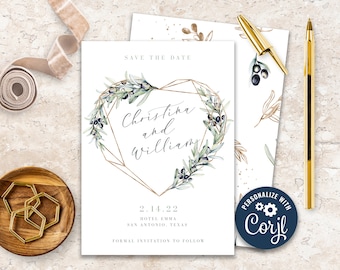 Italian Olive Save the Date, Rustic Wedding, Printable Rustic Save the Date, Editable Wedding Invitation, Corjl Wedding Template