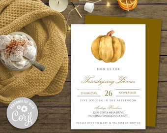 Invitation de Thanksgiving, Invitation à une amie, Invitation à la chance au pot, Invitation de Thanksgiving modifiable, Invitation imprimable, Modèle Corjl