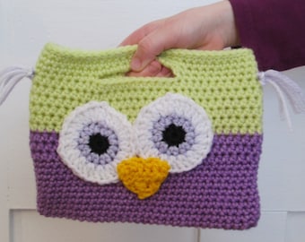 Kid's Owl Purse Toddler Handbag Flower Girl Gift Birthday Gift Kindergarten Graduation Gift Purple and Yellow Bag Made in Canada