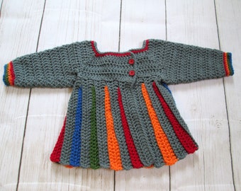 Autumn Baby Sweater Girl 6-12 Months Baby Shower Gift Baby Girl Clothing Multi-Coloured Sweater Hygge Handmade in Canada Ready to Ship