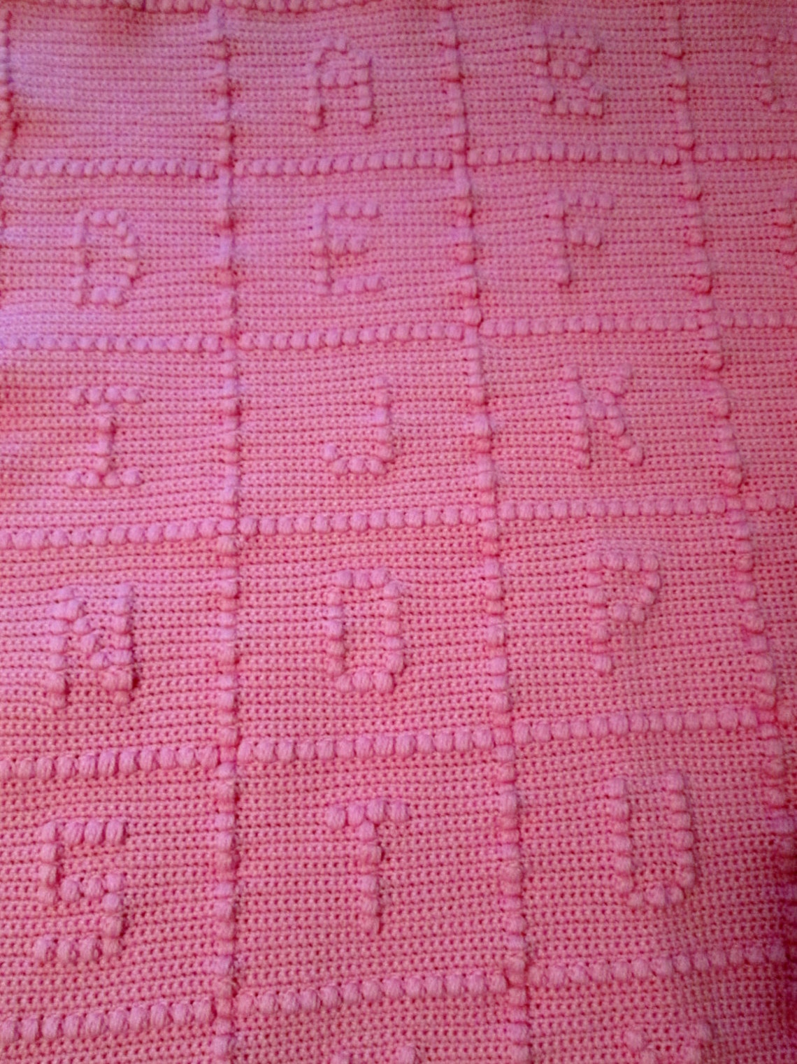 ABC Baby Blanket Pink Alphabet Blanket Afghan Crochet Ready to Ship