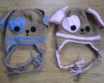 Puppy Hat with Heart Toddler Earflap Hat Winter Beanie Gift for Kid Made in Canada Ready to Ship Knit Accessories Crochet Gift for Boy Girl