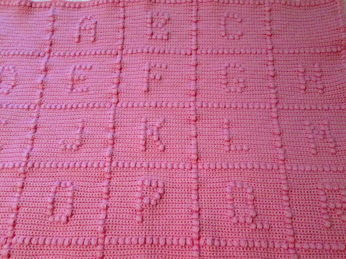ABC Baby Blanket Pink Alphabet Blanket Afghan Crochet Ready to Ship
