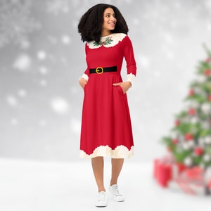 Mrs. Claus Christmas Dress for Women - Holiday Dress for Teachers - Midi Red Christmas Dress