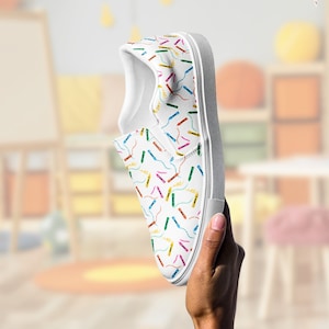 Crayons Teacher Shoes - Women’s Slip-On Canvas Shoes - Shoes for Elementary School - Crayon Doodle Shoes - Comfortable Shoes for Teachers