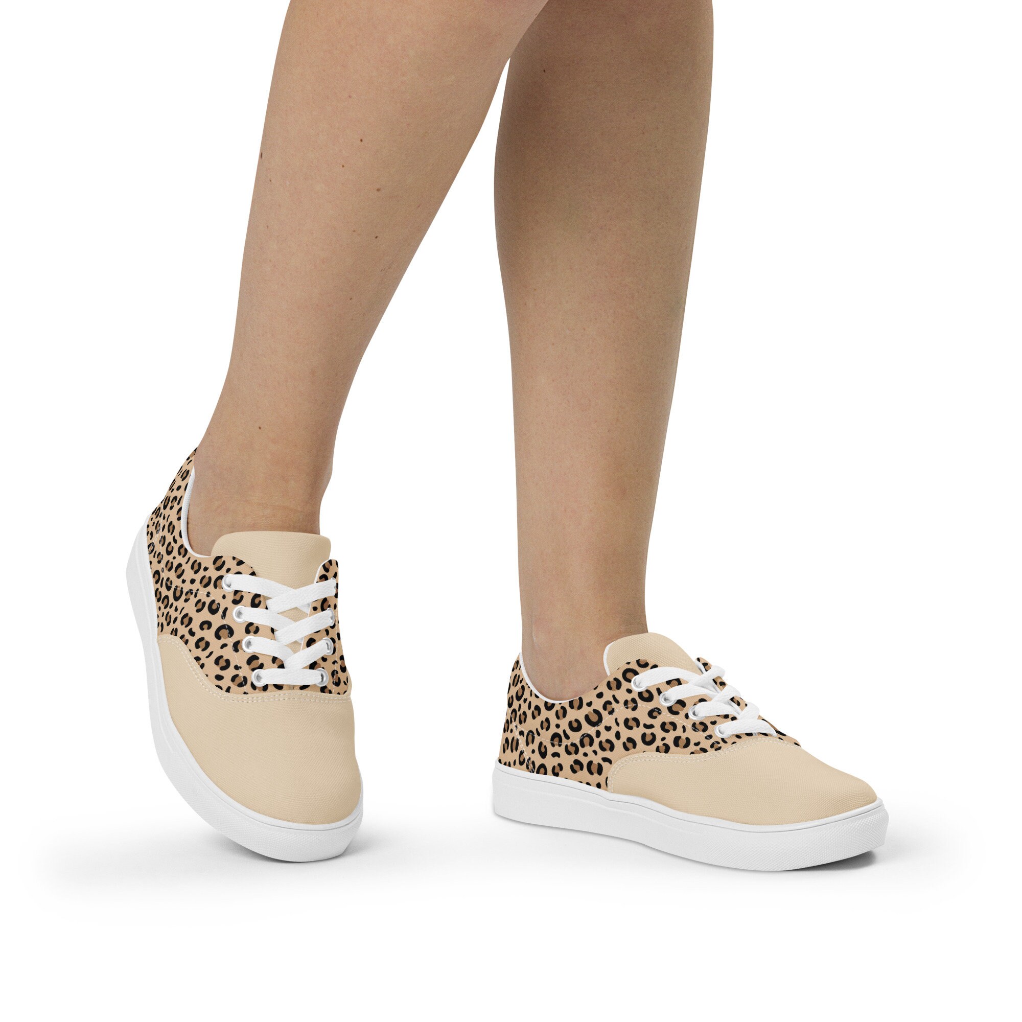 Leopard Print Lace up Sneakers for Teachers Leopard Print and Beige